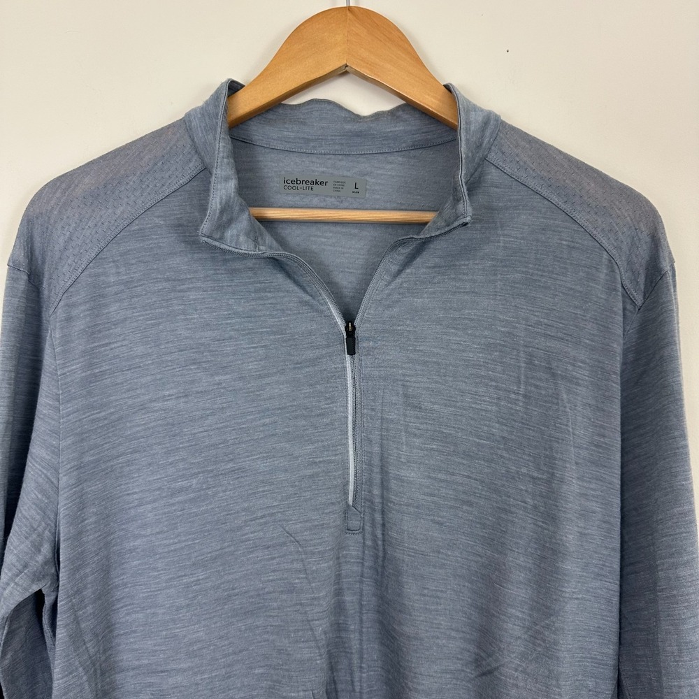 Icebreaker Cool-Lite Base Layer Shirt Grey 1/4 Zip Performance Mens L Read